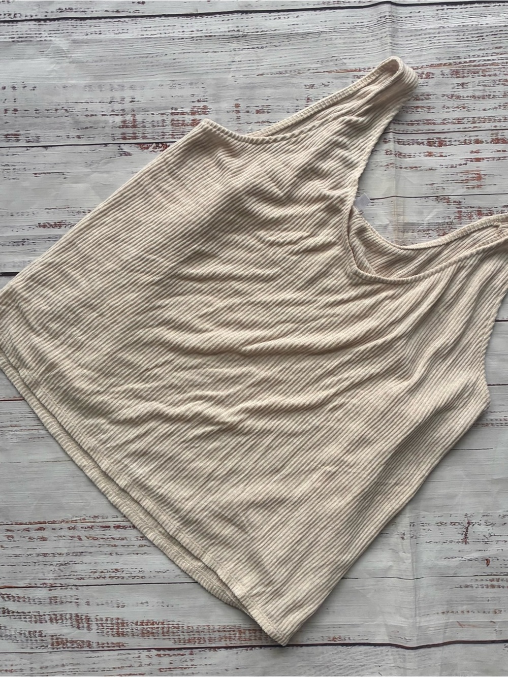 Women's Cream Ribbed Tank Top - Classic Scoop Neck Size 3X